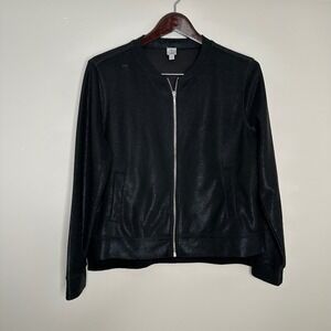 Tristan Women's Black Metallic Shimmer Bomber Jacket Full Zip Casual‎ M